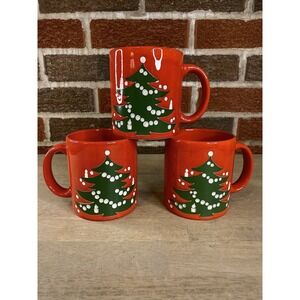 Set 3 Waechtersbach Christmas Tree Coffee Mugs West‎ Germany Vintage Red